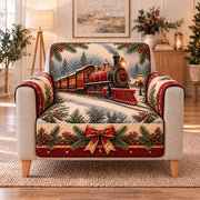 Red Christmas Train Sofa Cover, single-seat armchair view