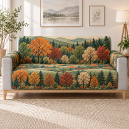 Autumn Forest Landscape Sofa Cover, Cozy Woodland Home Decor, Gift for Nature Lovers