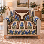 Texas Longhorn and Bluebonnet Sofa Cover, single-seat armchair view