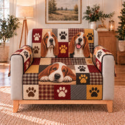 Basset Hound Patchwork Sofa Cover, single-seat armchair view