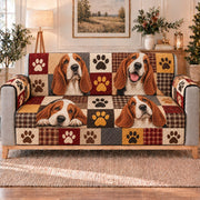 Basset Hound Patchwork Sofa Cover, long sofa view