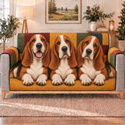 Basset Hound Trio Sofa Cover, long sofa view