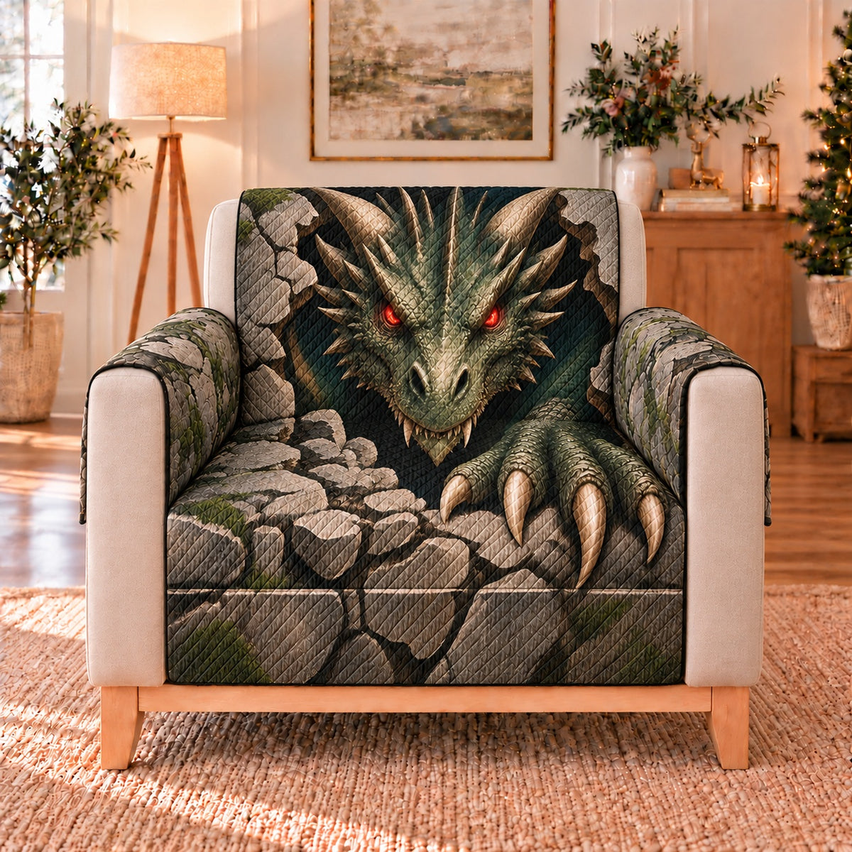 Emerald Dragon Sofa Cover, single-seat armchair view