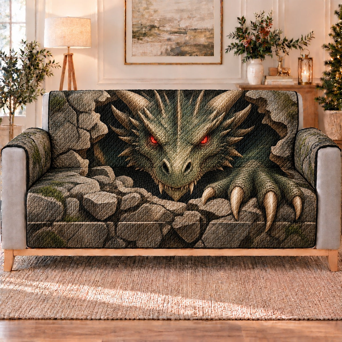 Emerald Dragon Sofa Cover, long sofa view