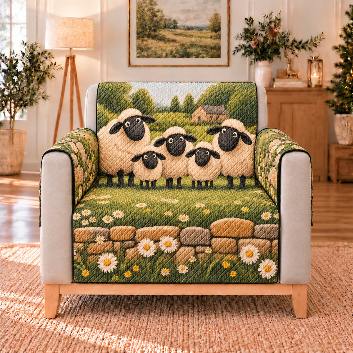 Sheep Family Sofa Cover, single-seat armchair view