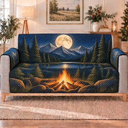 Moonlit Campfire Sofa Cover, Mountain Lake Home Decor, Gift for Camping Lovers