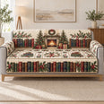 Christmas Library Fireplace Sofa Cover, Cozy Holiday Home Decor, Gift for Book Lovers