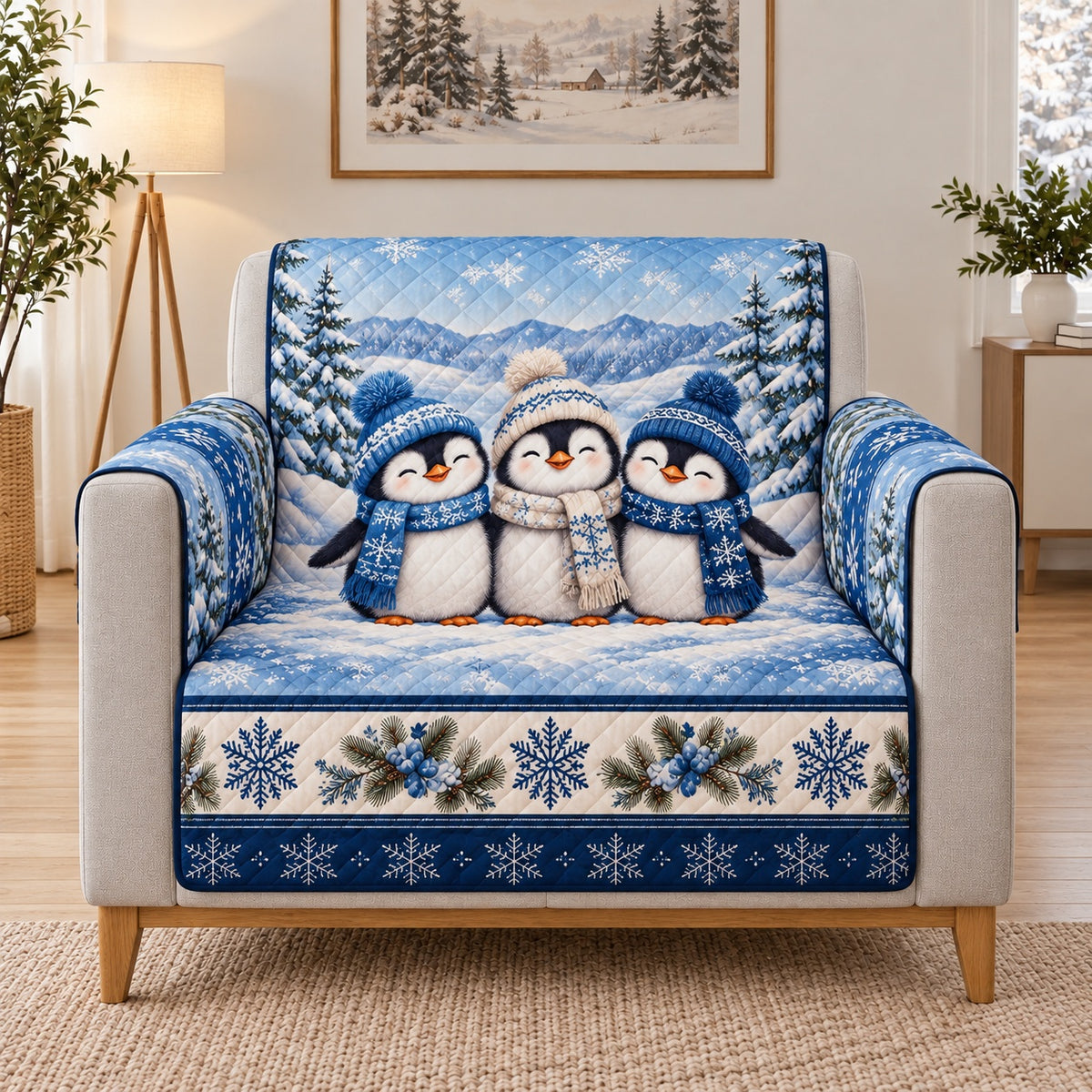 Winter Penguin Trio Sofa Cover, single-seat armchair view