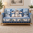 Winter Penguin Trio Sofa Cover, Blue Snowflake Home Decor, Gift for Penguin Lovers