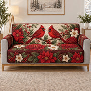 Christmas Cardinal and Poinsettia Sofa Cover, long sofa view