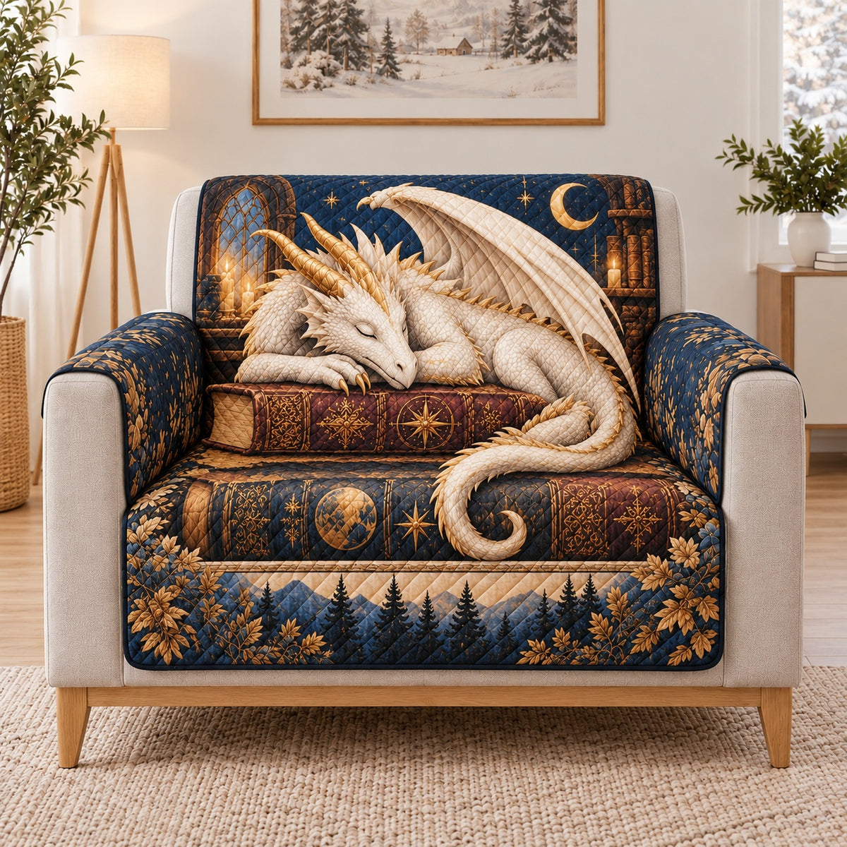 Sleeping White Dragon Sofa Cover, single-seat armchair view
