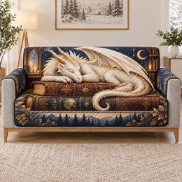 Sleeping White Dragon Sofa Cover, Magical Library Home Decor, Gift for Fantasy Lovers