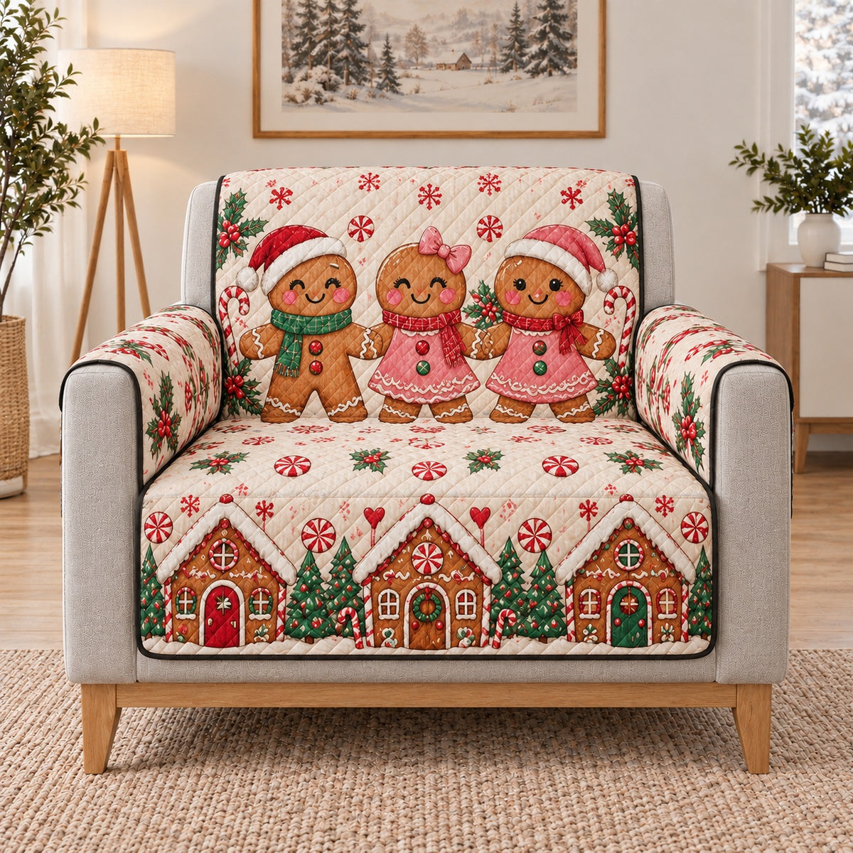 Gingerbread Family Sofa Cover, single-seat armchair view
