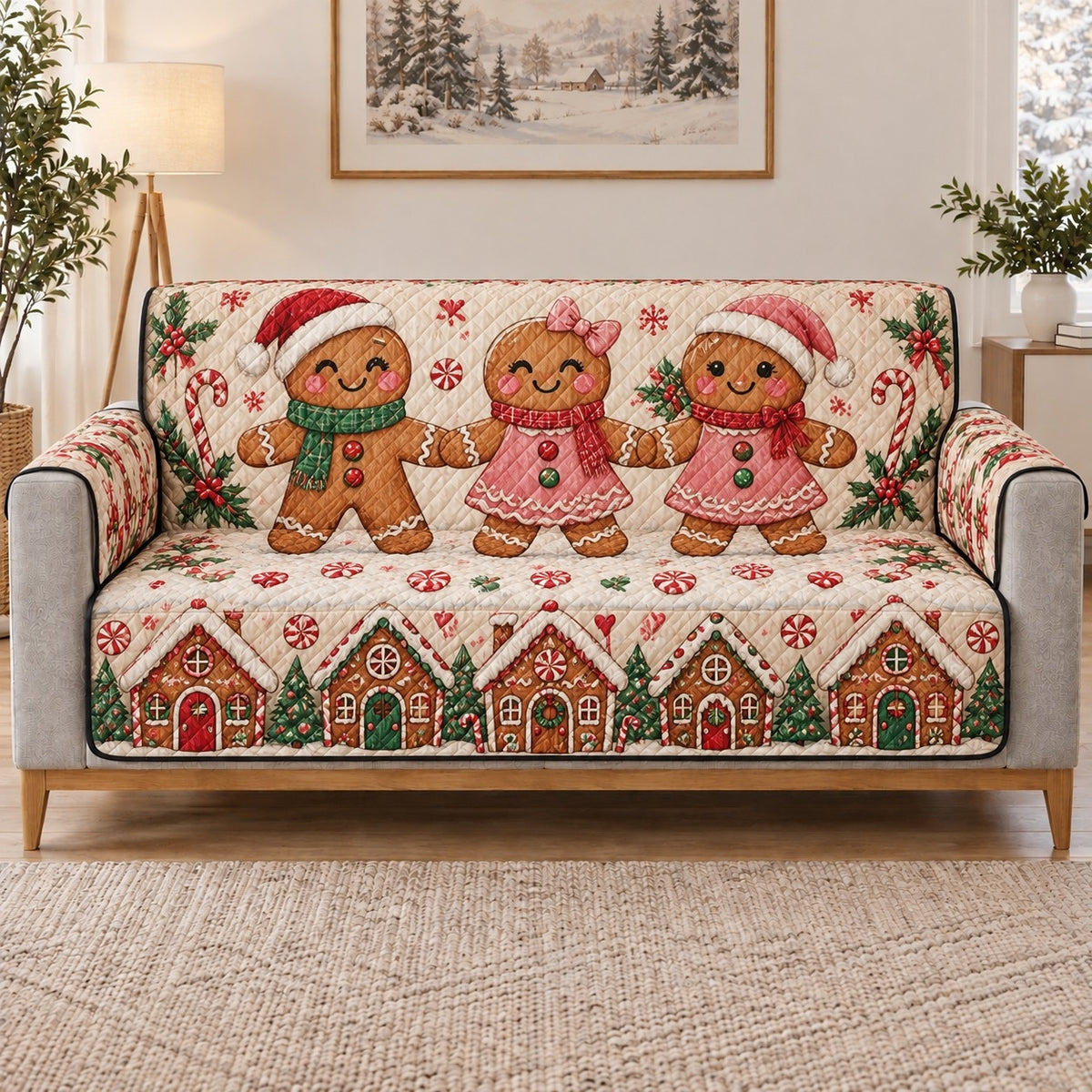 Gingerbread Family Sofa Cover, long sofa view