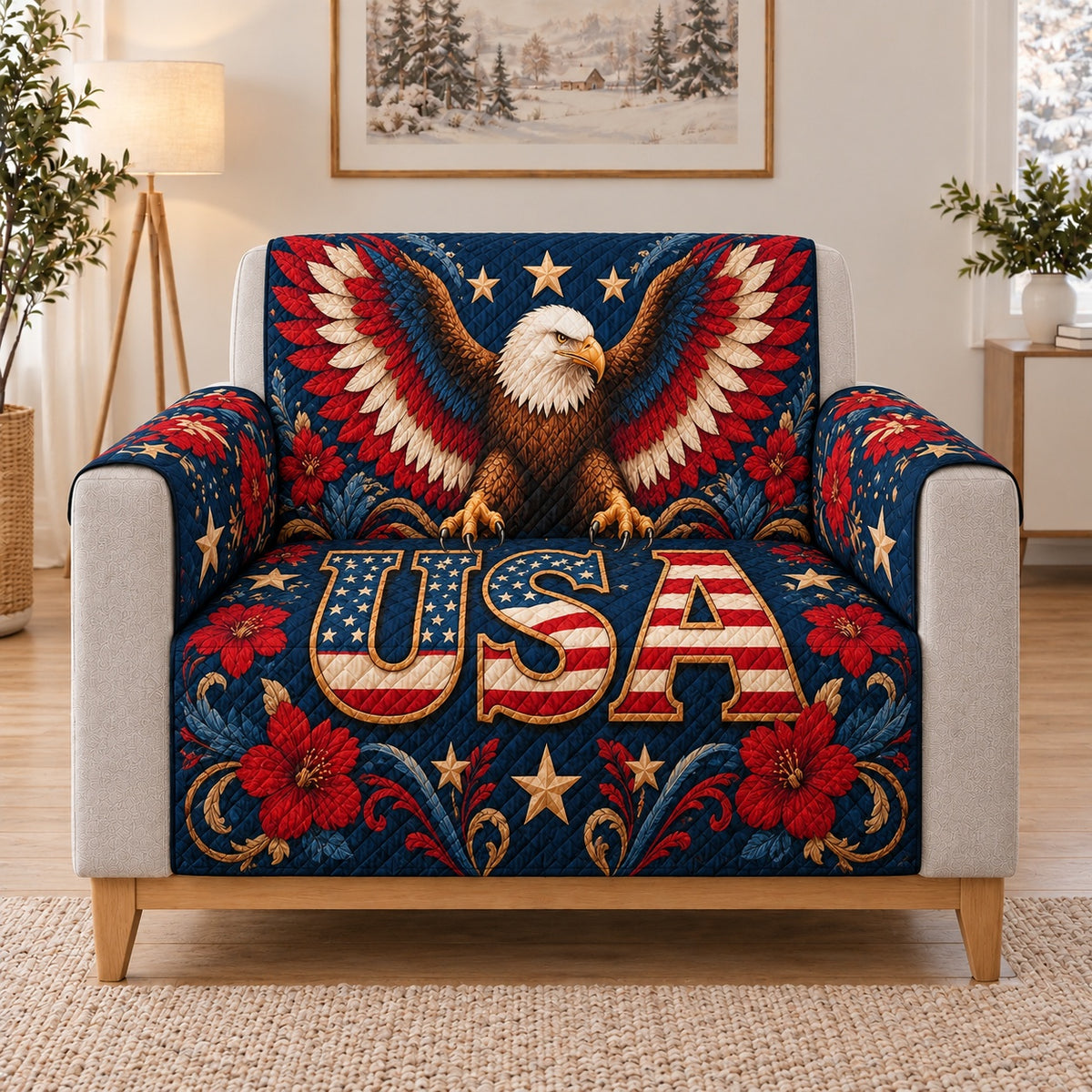 USA Bald Eagle Sofa Cover, single-seat armchair view