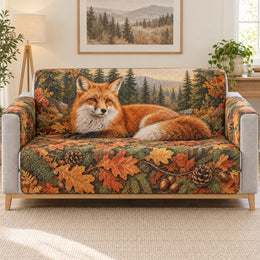 Autumn Fox Sofa Cover, Cozy Woodland Home Decor, Gift for Fox and Nature Lovers