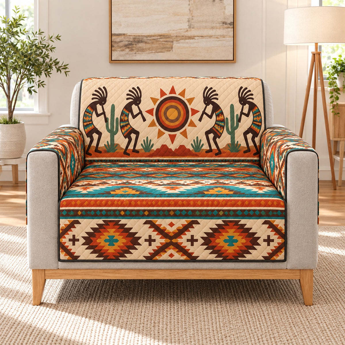 Kokopelli Southwest Sofa Cover, single-seat armchair view