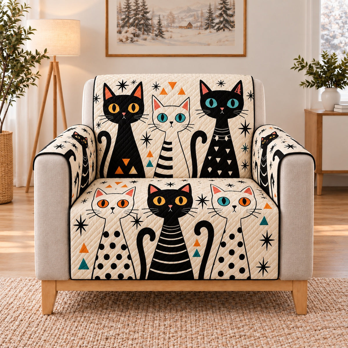 Black and White Cats Sofa Cover, single-seat armchair view