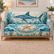 Blue Shark and Starfish Sofa Cover, long sofa view