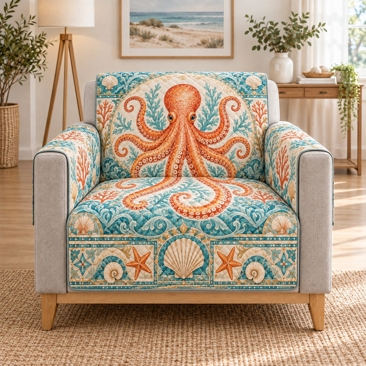 Orange Octopus Sofa Cover, single-seat armchair view