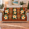 Orange Tiki and Plumeria Sofa Cover, Tropical Island Home Decor, Gift for Tiki Lovers
