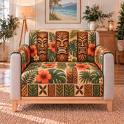 Tiki Mask Botanical Sofa Cover, single-seat armchair view