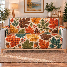 Autumn Leaves and Acorns Sofa Cover, Cozy Fall Home Decor, Gift for Nature Lovers
