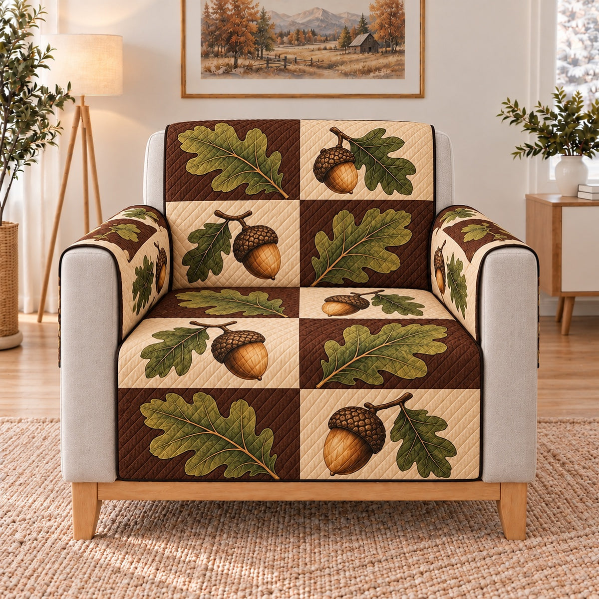 Oak Leaves and Acorns Sofa Cover, single-seat armchair view