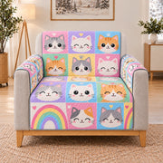 Pastel Kitten and Rainbow Sofa Cover, single-seat armchair view