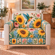 Hummingbird and Sunflower Sofa Cover, single-seat armchair view