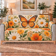 Monarch Butterfly and Daisy Sofa Cover, long sofa view