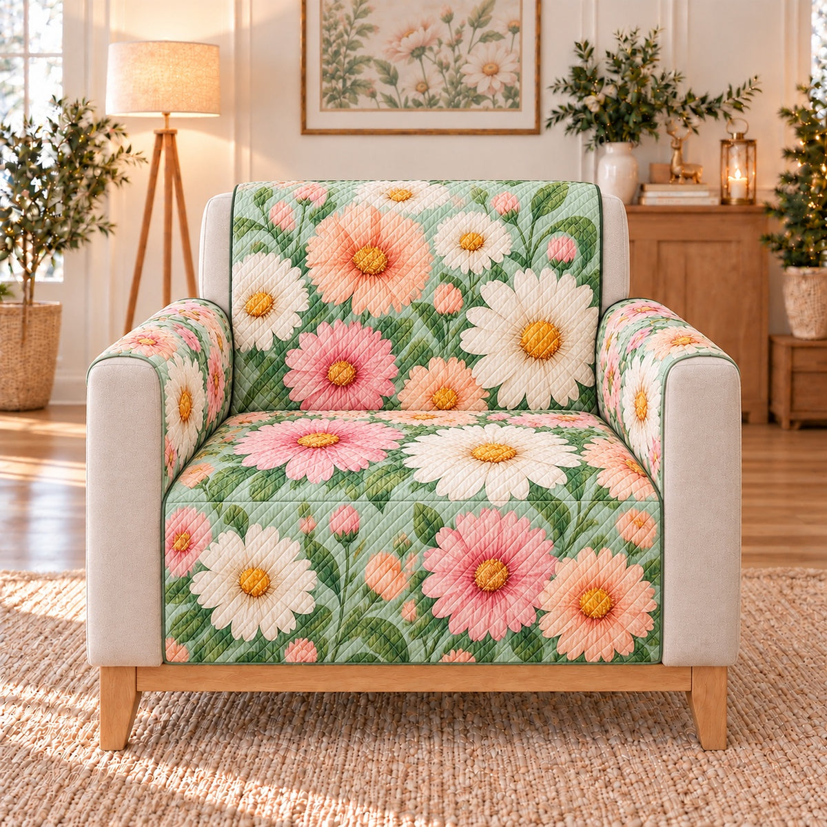 Pastel Daisy Garden Sofa Cover, single-seat armchair view