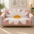 White Daisy on Pink Sofa Cover, Soft Botanical Home Decor, Gift for Daisy Lovers