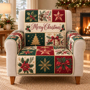 Merry Christmas Holly Patchwork Sofa Cover, single-seat armchair view