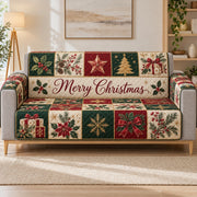 Merry Christmas Holly Patchwork Sofa Cover, sofa view