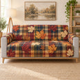 Autumn Maple Leaf Plaid Sofa Cover, Cozy Fall Living Room Decor, Gift for Nature Lovers