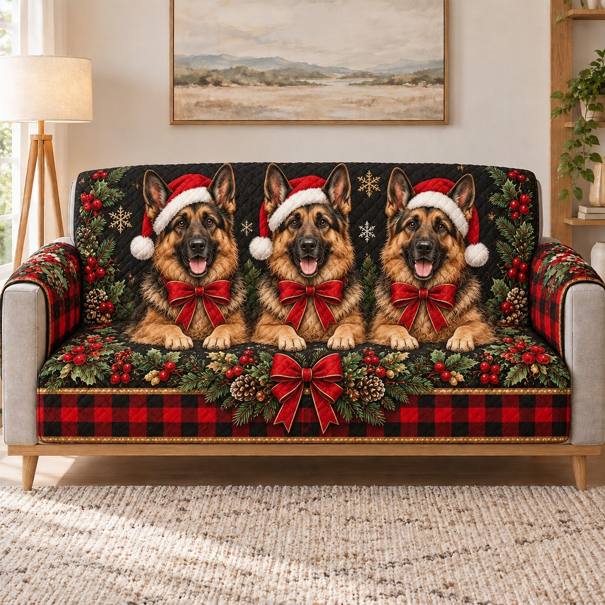 Christmas German Shepherd Sofa Cover, sofa view