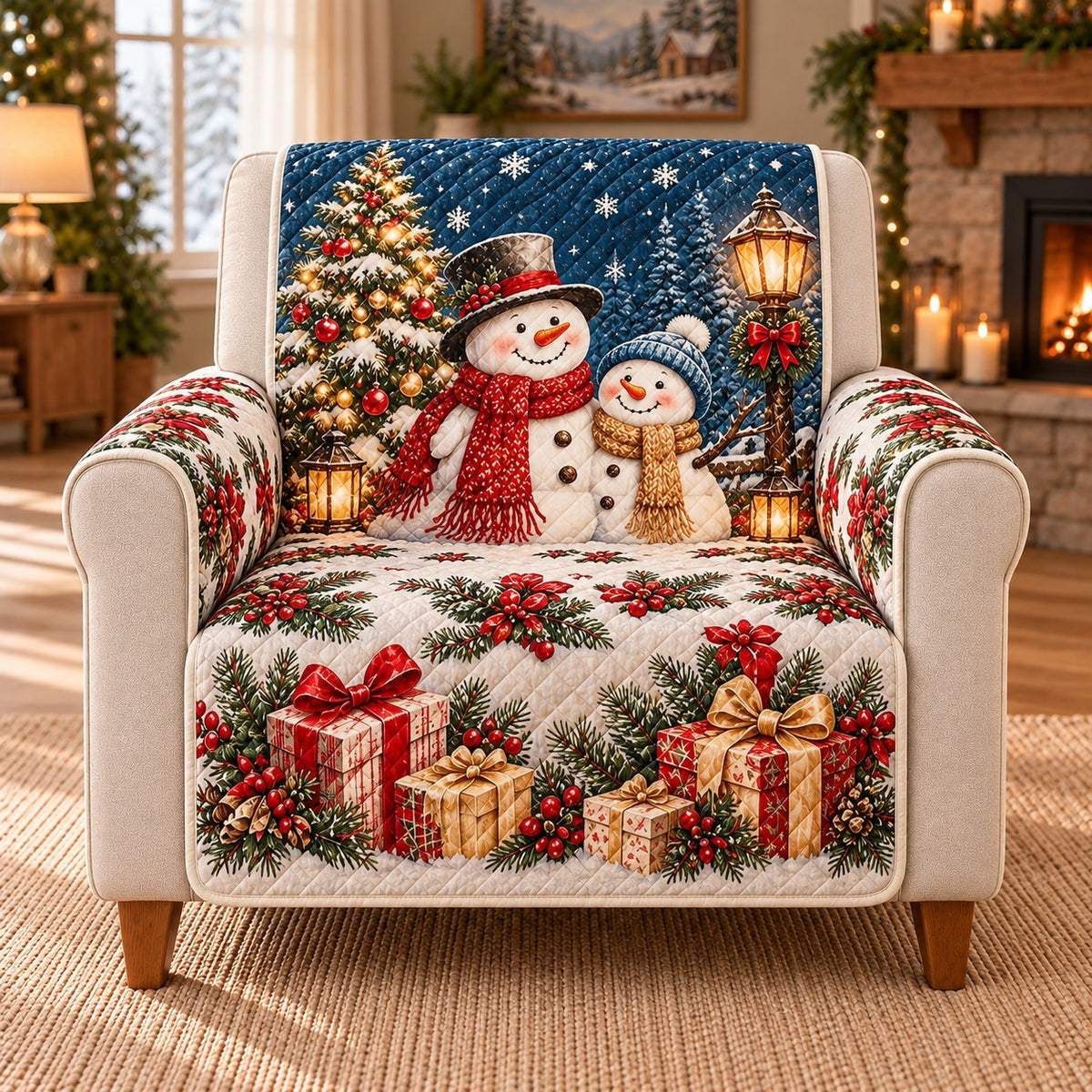 Christmas Snowman Sofa Cover, single-seat armchair view