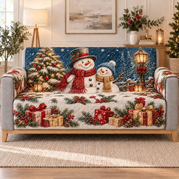 Christmas Snowman Sofa Cover, Cozy Winter Holiday Home Decor, Gift for Snowman Lovers