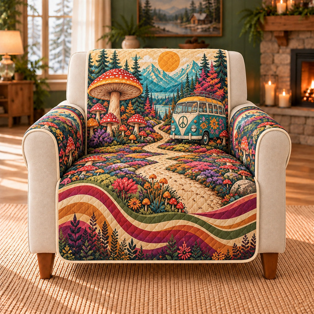 Mushroom Camper Van Sofa Cover, single-seat armchair view
