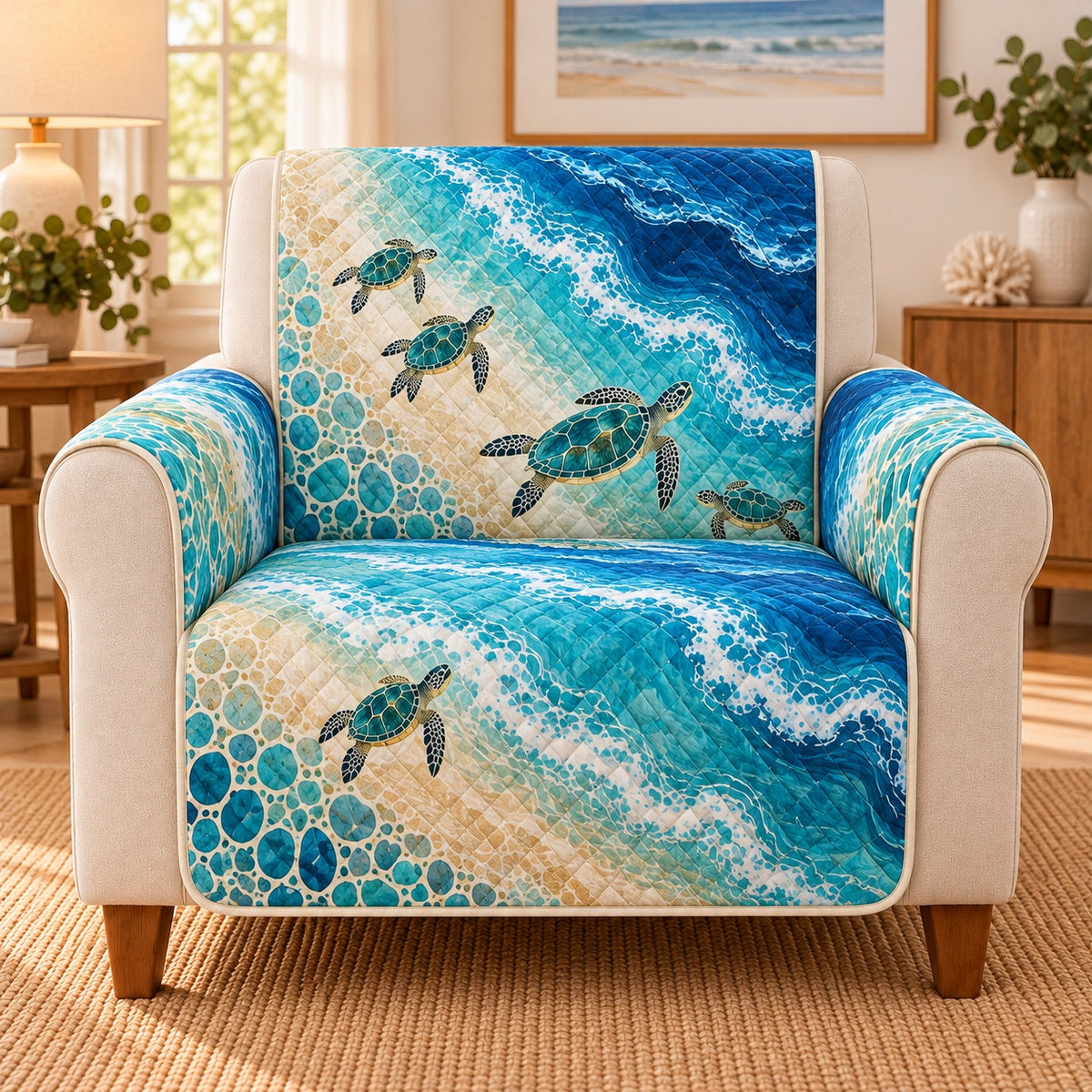 Sea Turtle Ocean Sofa Cover, single-seat armchair view