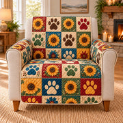 Sunflower Paw Print Patchwork Sofa Cover, single-seat armchair view