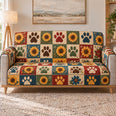 Sunflower Paw Print Patchwork Sofa Cover, Cozy Pet Home Decor, Gift for Dog Lovers