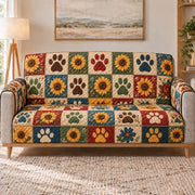 Sunflower Paw Print Patchwork Sofa Cover, sofa view