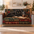 Black Cat Books and Coffee Sofa Cover, Cozy Library Home Decor, Gift for Book Lovers