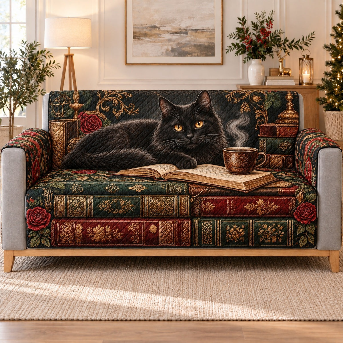 Black Cat Books and Coffee Sofa Cover, sofa view
