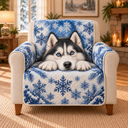 Blue Eyed Husky Snowflake Sofa Cover, single-seat armchair view