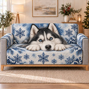 Blue Eyed Husky Snowflake Sofa Cover, sofa view