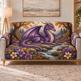 Purple Dragon Forest Sofa Cover, Fantasy Woodland Living Room Decor, Gift for Dragon Lovers
