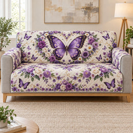 Purple Butterfly and Roses Sofa Cover, Floral Home Decor, Gift for Butterfly Lovers